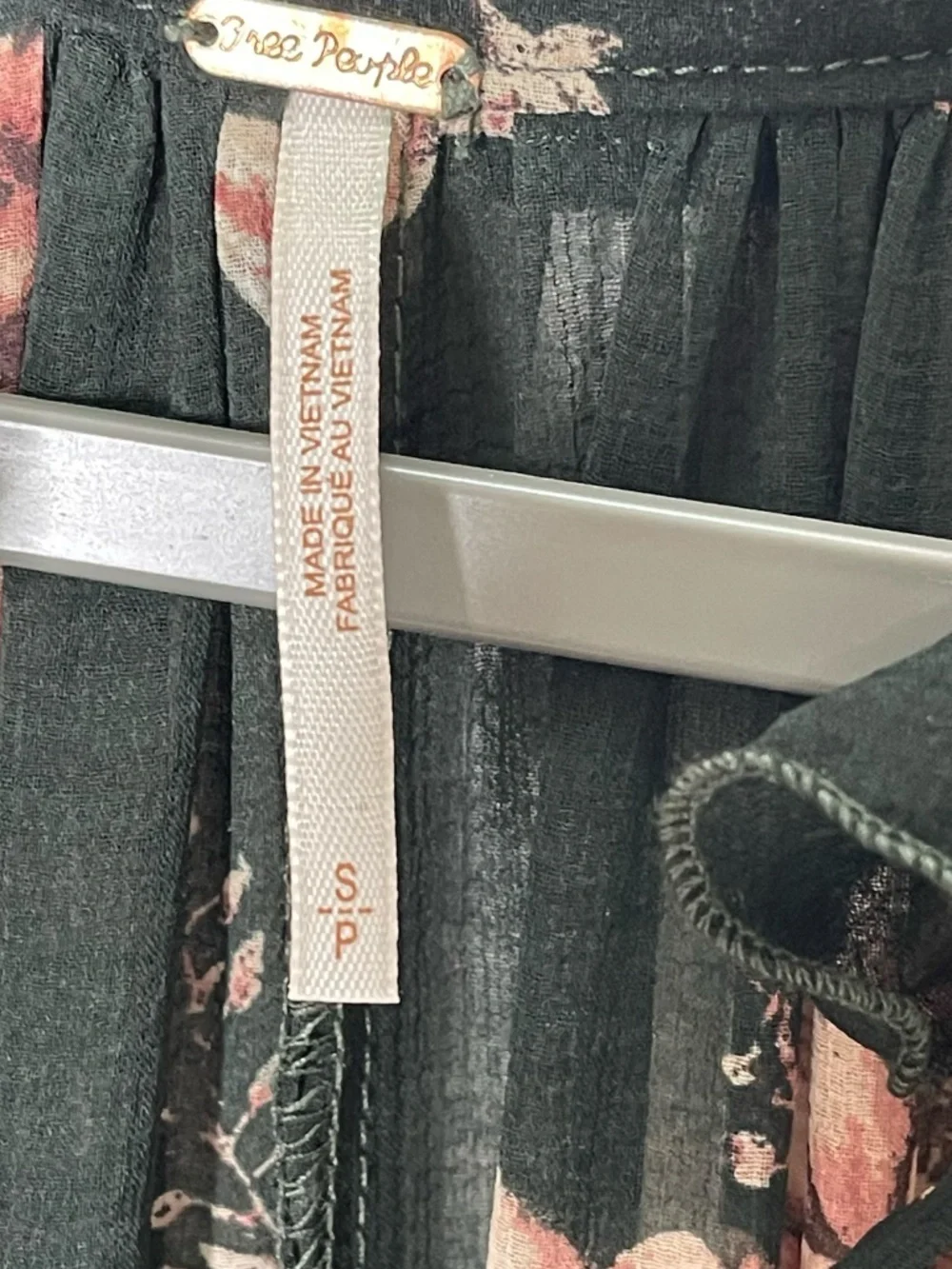 Free People Black Pink Floral Maxi Dress Sheer Long Sleeve Tiered Boho Sz Small - Picture 12 of 16